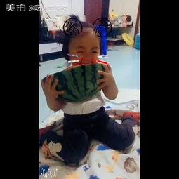 宝宝吃瓜的搞笑视频,萌态十足引网友热议